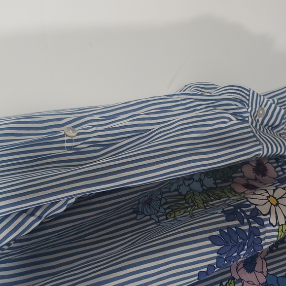 Jane and Delancey Size 1X Blue White Striped Floral Button Down Shirt - Picture 5 of 11